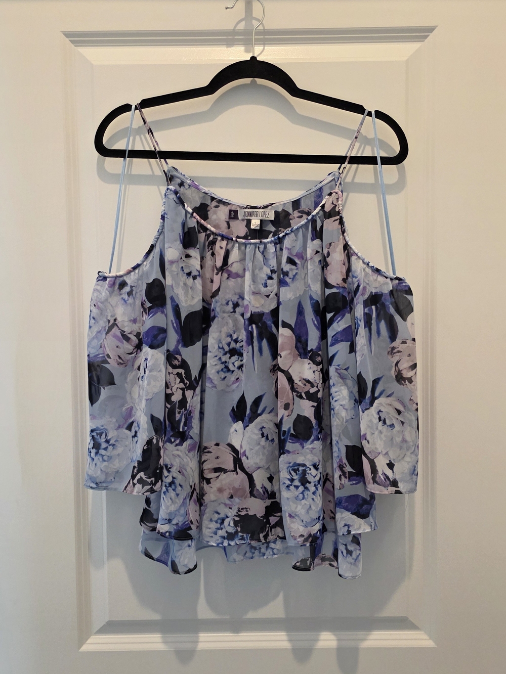 Jennifer Lopez Blue Lavender Floral Cold-Shoulder Camisole